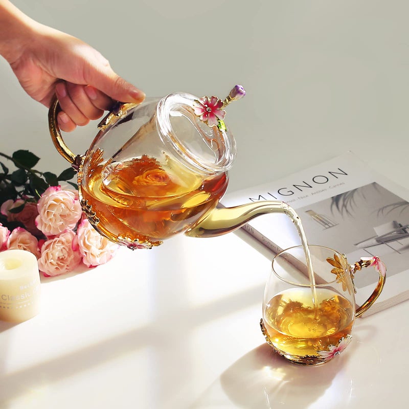 Luka Tech 35OZ Enamel Glass Flower Teapot With Removable Loose Tea Leaf Infuser Tea Maker,Gifts For Women,Mom,Mothers Day,Christmas,Birthday,Valentines Day - Image 4